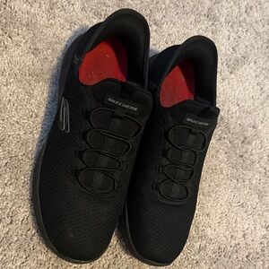Skechers slip on Black Sneakers with Red Lining